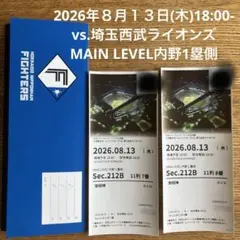 バックネット裏 8/10 ファイターズ戦チケット エスコンフィールド