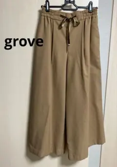 grove ベージュ ガウチョパンツ ウエストゴム
