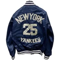 バックプリント入ビンテージ90's NYヤンキース #25サテンスタジャンS位