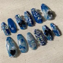 ネイルチップ 青 地雷 埋め尽くし♡2枚おまけ