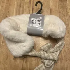 ホワイトファーマフラー チェック柄