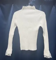 レースハイネックリブニットトップス th008