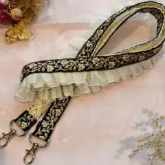 インド刺繍リボン♡ スマホショルダーストラップ リバーシブル 黒