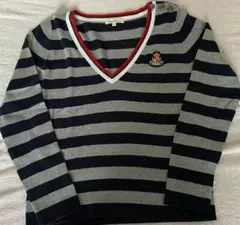 Rope Picnic ネイビーグレー ストライプ Vネックセーター