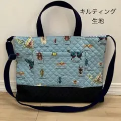 レッスンバッグ 肩がけ ショルダーバッグ 絵本袋 図書袋 昆虫水色