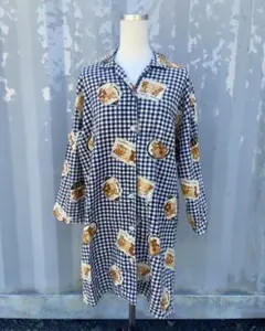 くま ベアー パジャマシャツ チェック