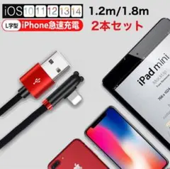 iPhone L型 急速充電ケーブル ライトニング 2本セット ブラック