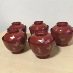 小ぶりの塗り椀　蓋つき　5客セット