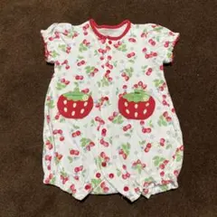いちご柄半袖ロンパース　60〜70コットン　女の子