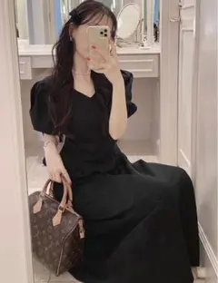 【GRL】Vネックパフスリーブフレアニットワンピース[dr550]