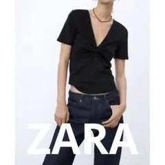 ZARA ブラック 半袖 ツイストデザイン Tシャツ S