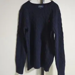 大人気♡美品ラルフローレンコットン長袖ケーブルクル－ネックセーター ネイビー L