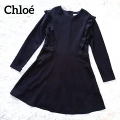 美品✨クロエ ワンピース キッズ 12 ネイビー フリル 長袖 卒業式 発表会