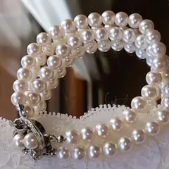 美品‼️ホワイトパール 2連ブレスレット