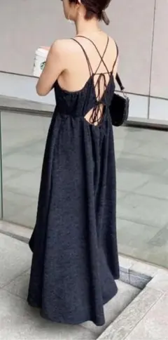 美品　Ungrid ジャカードキャミワンピース　ブラック　フリーサイズ