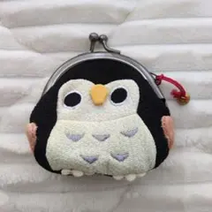 中古 フクロウ刺繍 がま口財布