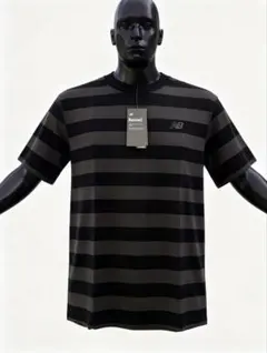 New Balance ストライプ Tシャツ Mサイズ ブラック/グレー