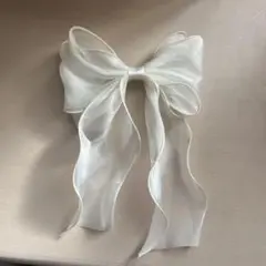 アイボリー シフォンリボンヘアピン