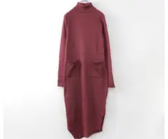 AMERI VINTAGE タートルリブニットワンピース/ボルドー