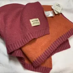 ニットマフラー ピンク オレンジ アクリル100%