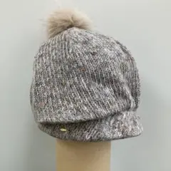 ca4laカシラ ポンポン付きグレー系キャスケットニット帽　モヘア混