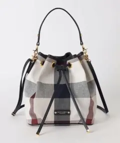 バーバリーブルーレーベル　クレストブリッジチェックキャンバスコロンバッグ