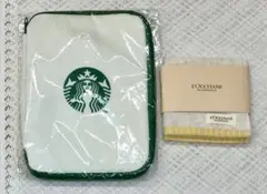 スターバックス リバーシブルマルチケース&ロクシタン ハンドタオル◆柳