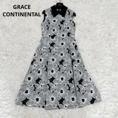 美品✨グレースコンチネンタルフラワーフレアジャガード ワンピース 襟付 2way