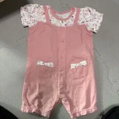 ピンク花柄ロンパース60