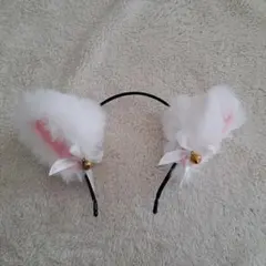 猫耳カチューシャ ファー素材 リボン付き