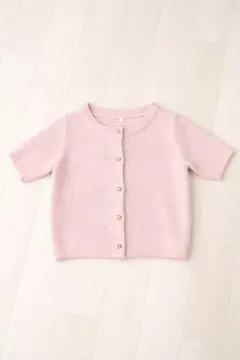 ピンク 半袖ニットカーディガン