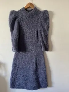 SNIDEL シャギーワンピース グレー 長袖 ひざ丈