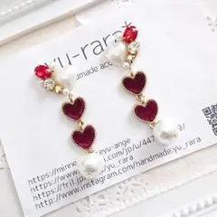 ハートとコーデュロイハートとコットンパールのオーバルビジューピアスNo.750