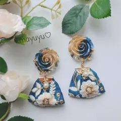なつさん様ご専用【イ031】ネイビー×ゴールド薔薇カボション インド刺繍リボン