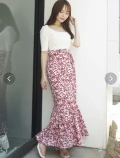 MERCURYDUO ミスティプリントハイウエストマーメイドスカート レッド