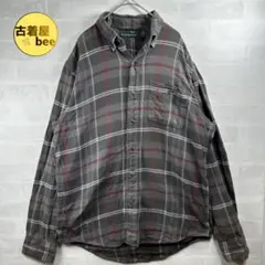 チェックシャツ グレー系 長袖 コットンシャツ G.H.BASS 古着 アメカジ