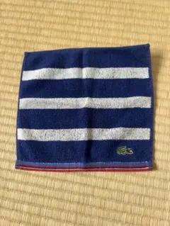 LACOSTE ネイビーとホワイト ストライプタオルハンカチ
