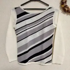 カットソー　斜めボーダー　白　黒　グレー　Ｍサイズ