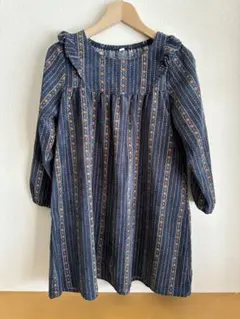 ストライプ　小花柄フリル付きワンピース コーデュロイ　140 キッズ　子供用