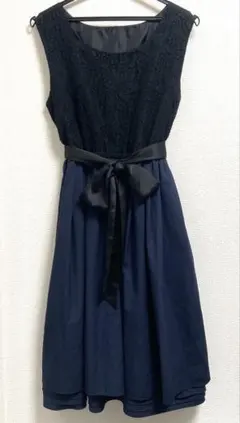 パーティードレス　ワンピース　ネイビー×ブラックレース　XL