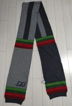 D&G マフラー グレー グリーン レッド ストライプ