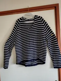 UNIQLO ネイビー/ホワイトストライプ 長袖Tシャツ Lニット