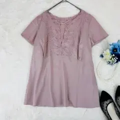 新品✨️CLEO✨️サテン花柄レース調半袖トップス♡色違い2枚（PK・WH 