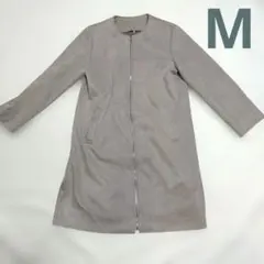 ノーカラーコート　M フェイクスエード　グレー