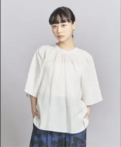 フリーダ リネン100％ パフスリーブ ギャザー ブラウス ルーズシャツ 