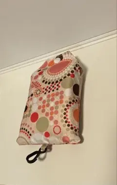 カラフル円形模様　エコバッグ　フック付収納袋　かわいい　まち付き