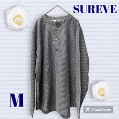 SUREVE ストライプシャツ　Mサイズ　　ネイビー　ストライプ　体型カバー