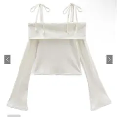 GRL グレイル リボン オフショルダー リブトップス ホワイト[dk1375]