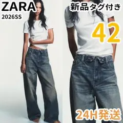 ZARA TRF 折り返しウエスト ミッドライズデニムパンツ 42のサムネイル