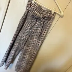 チェック柄リボン付きキュロットパンツ36